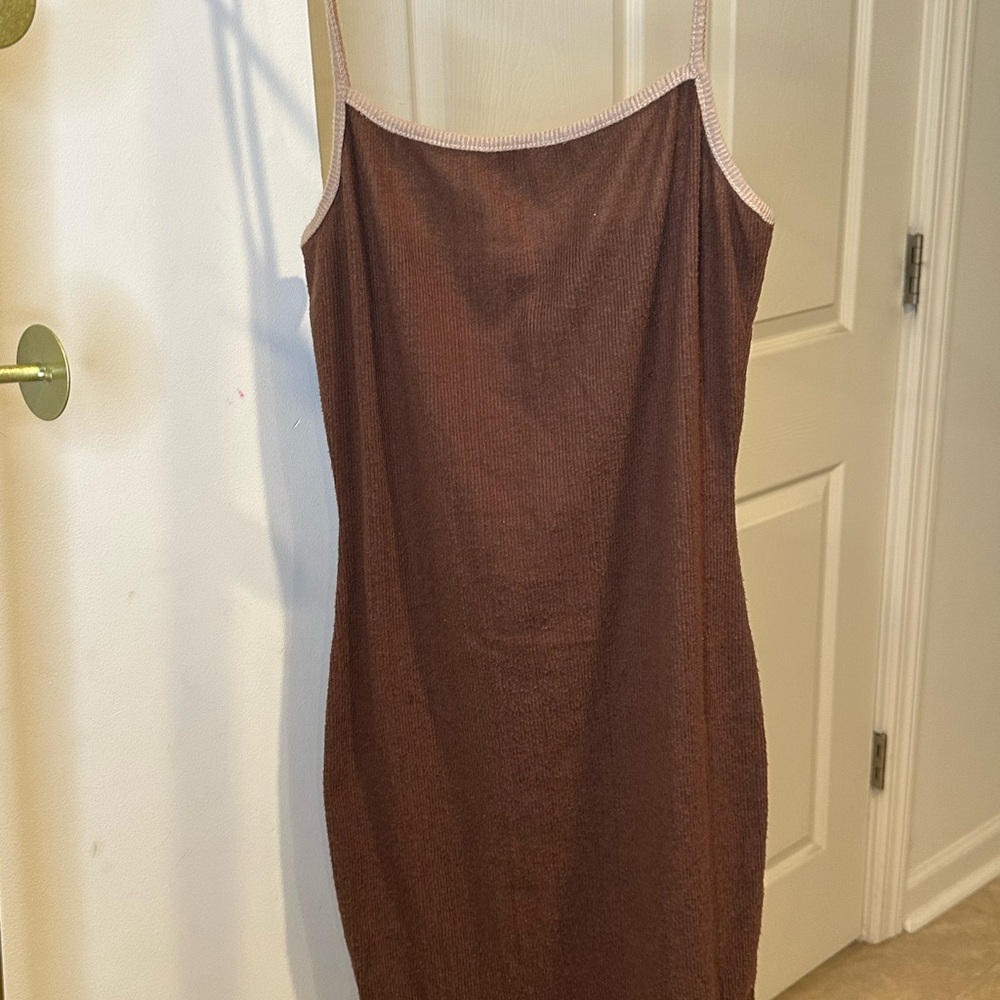 PrettyLittleThing Brown Ribbed Sleeveless Mini Dress